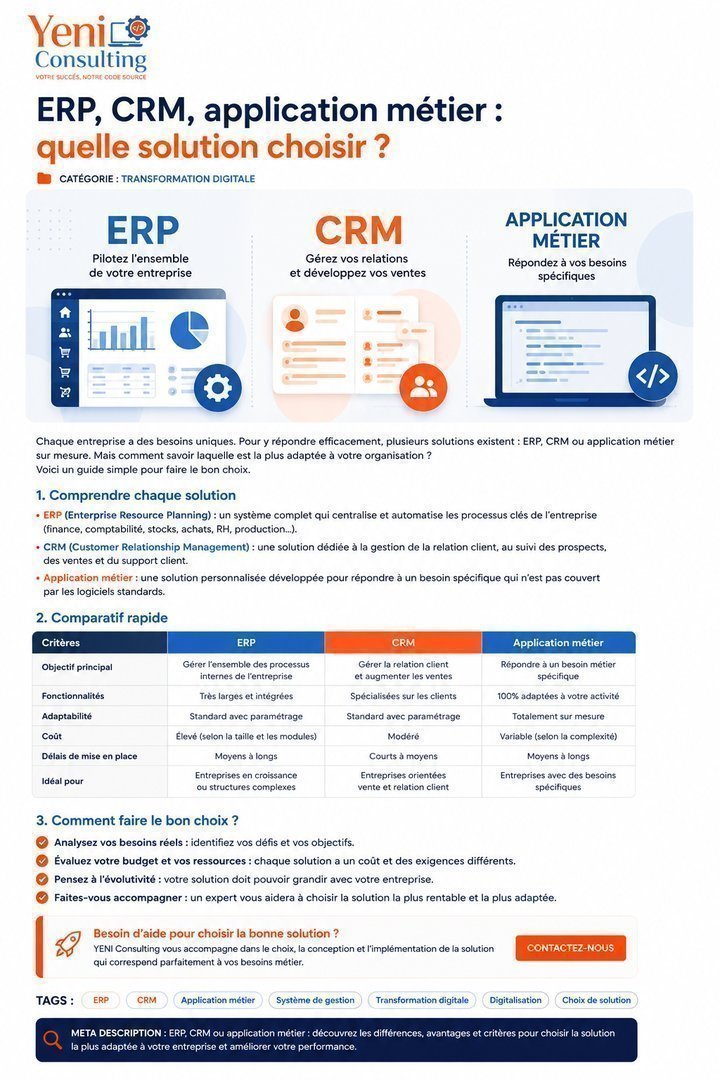 ERP, CRM, application métier : quelle solution choisir ?